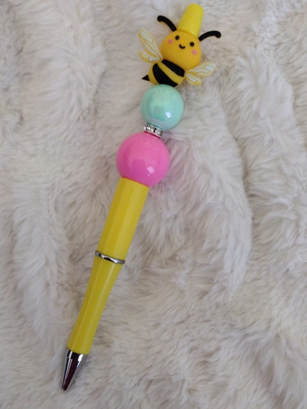 Yellow Bee Novelty Beaded Ballpoint Pen